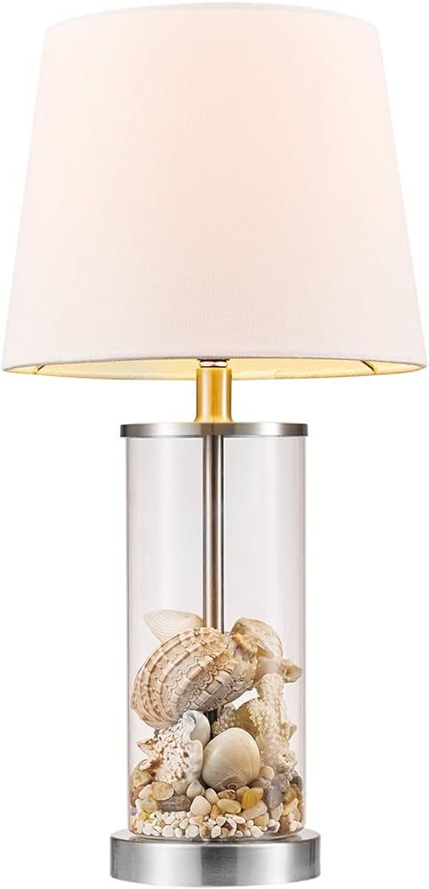 Amazon.com: Globe Electric 67155 20" Fillable Table Lamp, Clear Glass and Steel Base, White Fabri... | Amazon (US)