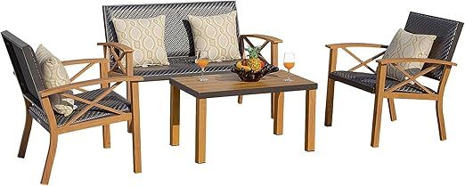 domi outdoor living 4 Pieces Outdoor Bistro Set Patio Furniture Wicker Bistro Set Aluminum Thicke... | Amazon (US)