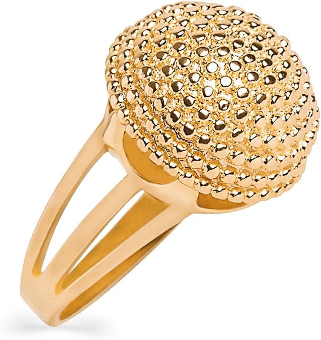 Fireworks Yellow Gold Ring for Women, Half Textured Sphere Party Cocktail Costume Jewelry for Wom... | Amazon (US)