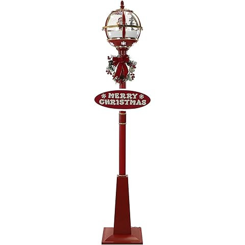 Fraser Hill Farm 71-in Musical Snowy Christmas Street Lamp in Red with Snowman Family Scene, Casc... | Amazon (US)