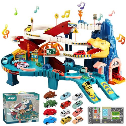 Toy Car Ramp Track Dinosaur Climbing Hills Railcar Colorful Vehicles Construction Play Set with 12 Mini Racer Cars and Track for Preschool Gifts Kids Ages 3 Years and Older (Dinosaur Hill) | Amazon (US)