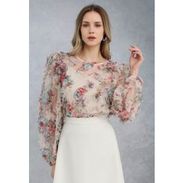 Fairy Dream Floral Ruffle Mesh Top in Cream | Chicwish