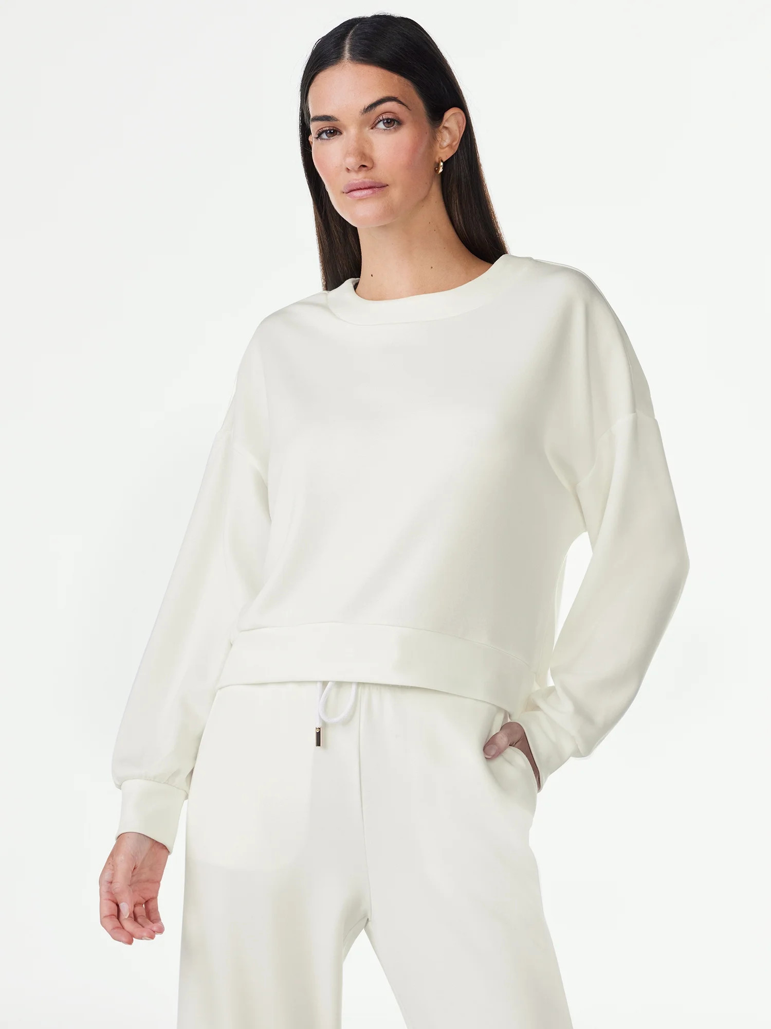 Scoop Women's Scuba Knit Cropped Sweatshirt with Drop Sleeves, Size XS-XXL | Walmart (US)