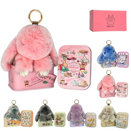 Bunny Lulu Keychain with Tin, 5.8'' Handmade Pompom,15Colors, Easter Gift for Kids & Adults,Plush Bag & Car Accessory (Luckylulu) | Amazon (US)