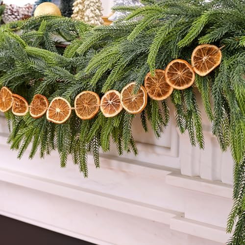 6FT Norfolk Pine Garland with 6FT Orange Slice Garland Set,Realistic Artificial Greenery Seasonal... | Amazon (US)