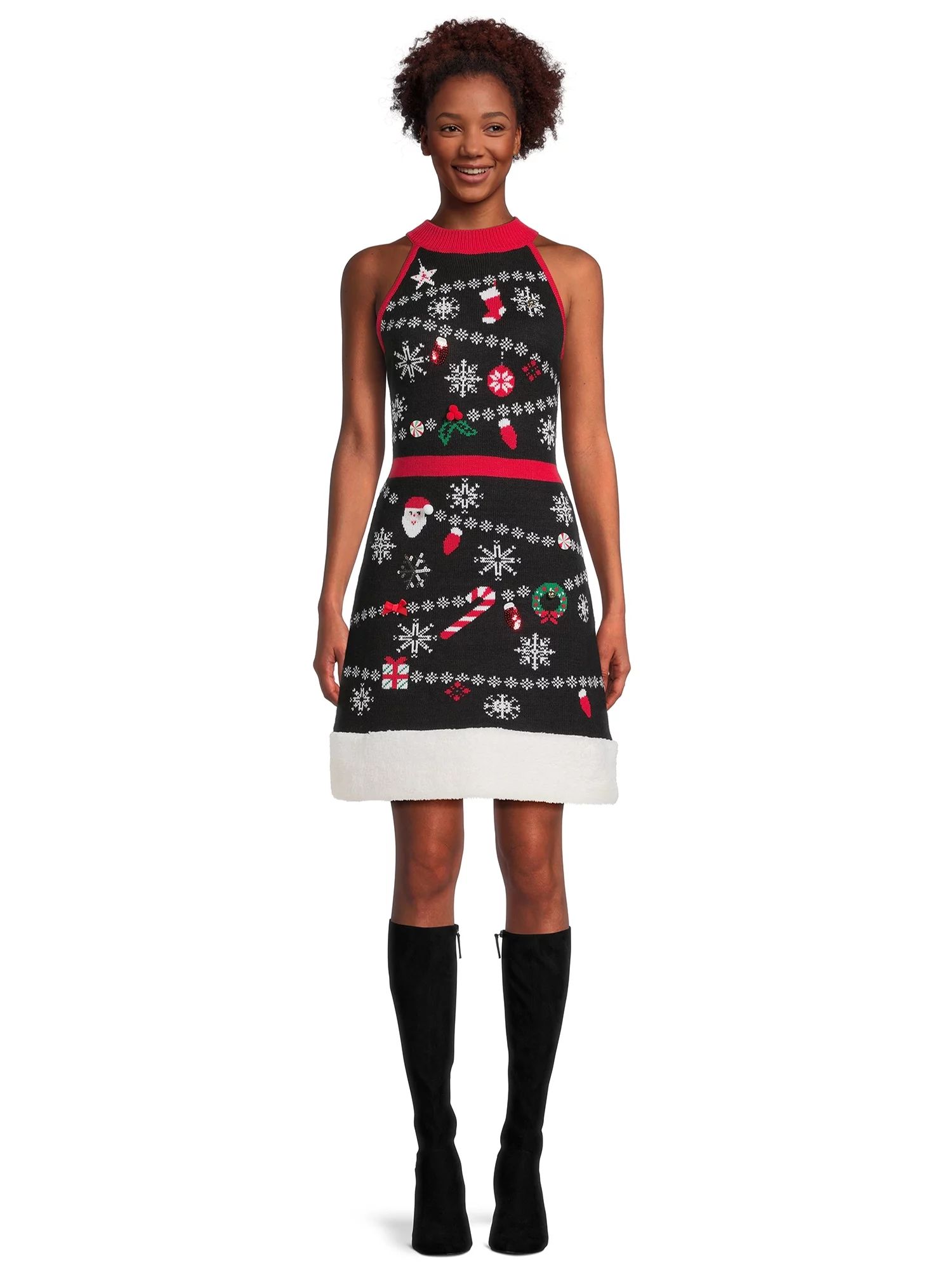 No Boundaries Juniors' Sleeveless Christmas Sweater Dress, Sizes XS-XXXL - Walmart.com | Walmart (US)