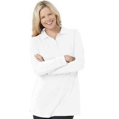 Woman Within Long-Sleeve Polo Shirt - S, White | Target