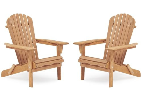 Wooden Folding Adirondack Chair Set of 2, Half Pre-Assembled Wood Lounge Chair for Outdoor Patio Garden Lawn Backyard Deck Pool Beach Firepit Light Brown | Amazon (US)