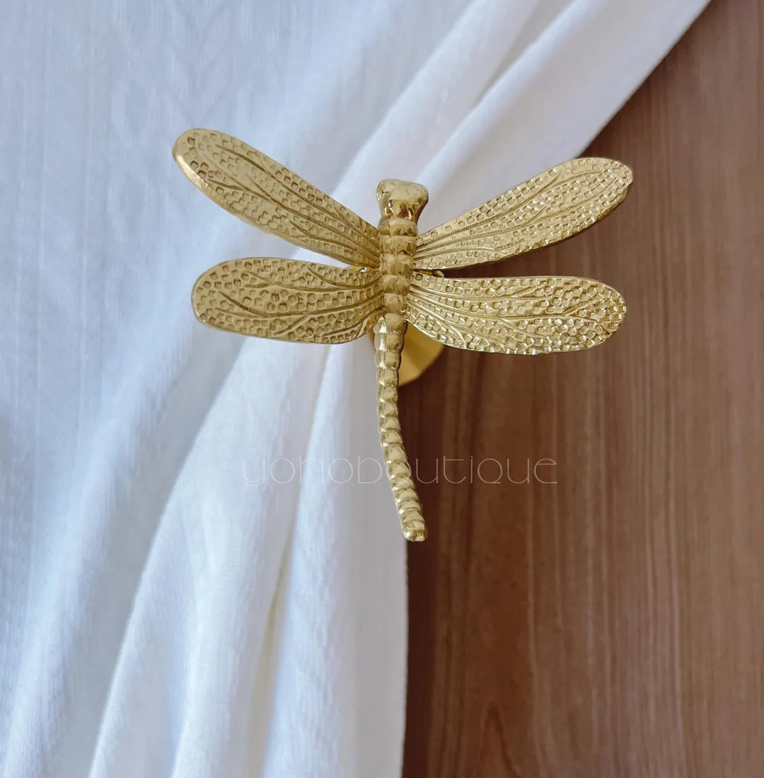 Solid Brass Dragonfly Curtain Holdback - Wall Mounted Tie Back Hook -QHKHAND046 - Etsy | Etsy (US)