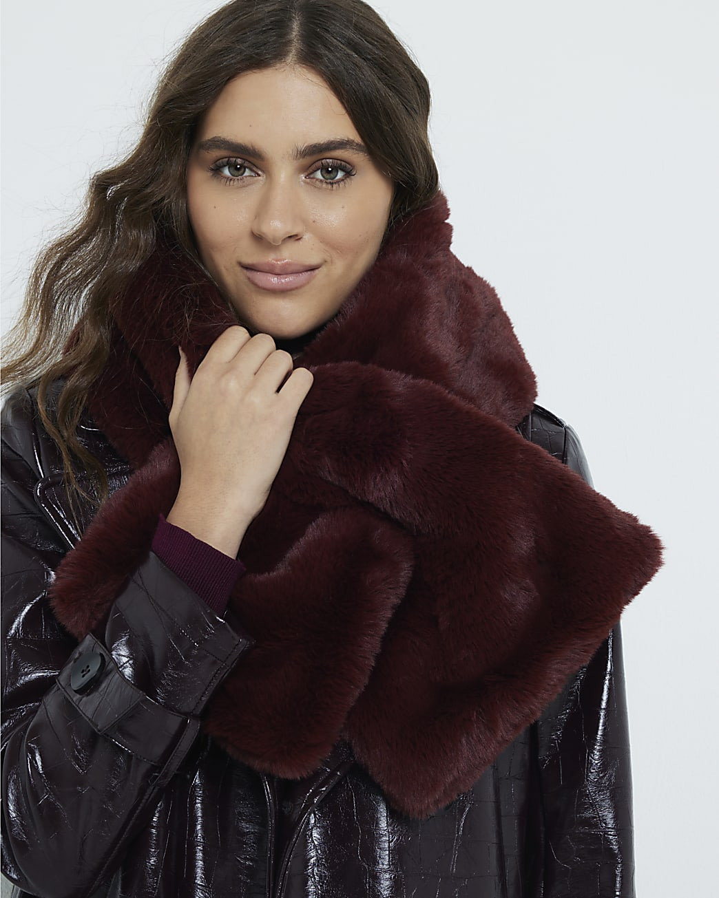 Red Pull Through Faux Fur Scarf | River Island (UK & IE)