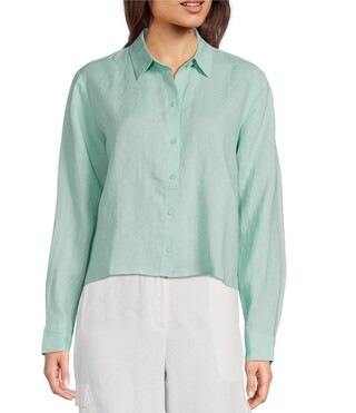 Eileen Fisher Organic Handkerchief Linen Point Collar Long Sleeve Short Shirt | Dillard's | Dillard's