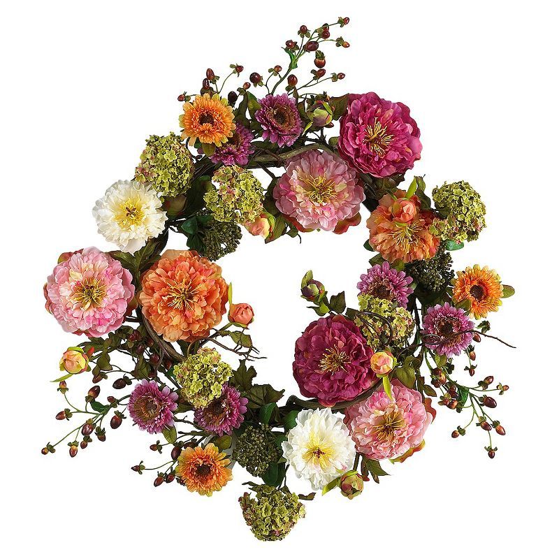 Nearly Natural 24" Peony Wreath | Target
