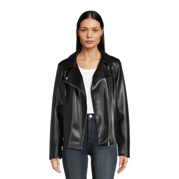 Time and Tru Women's Asymmetrical Faux Leather Jacket | Walmart (US)