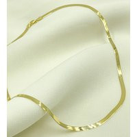 Solid 14K Gold Herringbone Chain Necklace, Ladies Flat Chain, Trending Liquid Link 14K. 032G2Cpy4L001 | Etsy (US)