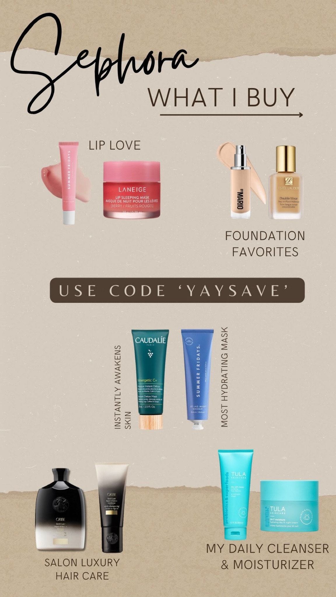 These are some of my all-time favorite products. I use all of them weekly. I always make sure to stock up during the Sephora Sale! #beautyfavorites #tula #summerfridays #oribe #sephorasale 

#LTKxSephora #LTKbeauty #LTKsalealert