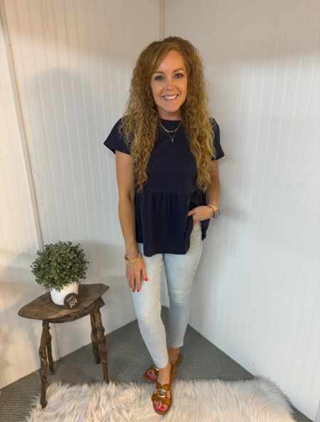 Walmart Time and Tru Women's Cotton Peplum Top with Tie Back, Sizes XS-XXXL / AE Next Level Super High-Waisted Jegging / work outfit / workwear / summer outfit / date night outfit 

#LTKWorkwear #LTKFindsUnder50 #LTKOver40