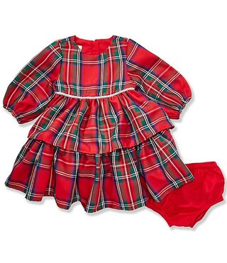 Baby Girls Long-Sleeve Jo Plaid Fit-And-Flare Dress | Dillard's