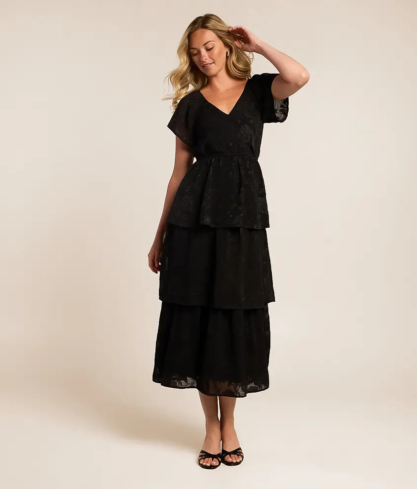 Jacquard Floral Tiered Midi Dress | Buckle