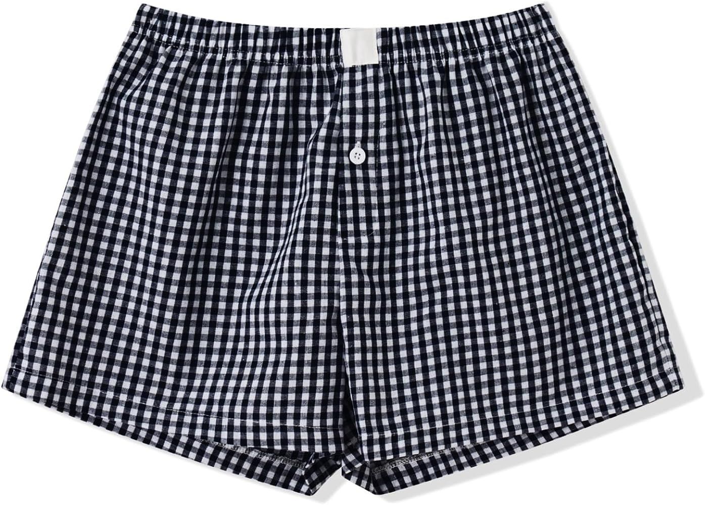 Women Plaid Lounge Boxer Shorts Cute Summer Y2K Pajama Bottoms Sleep Gingham Shorts | Amazon (US)