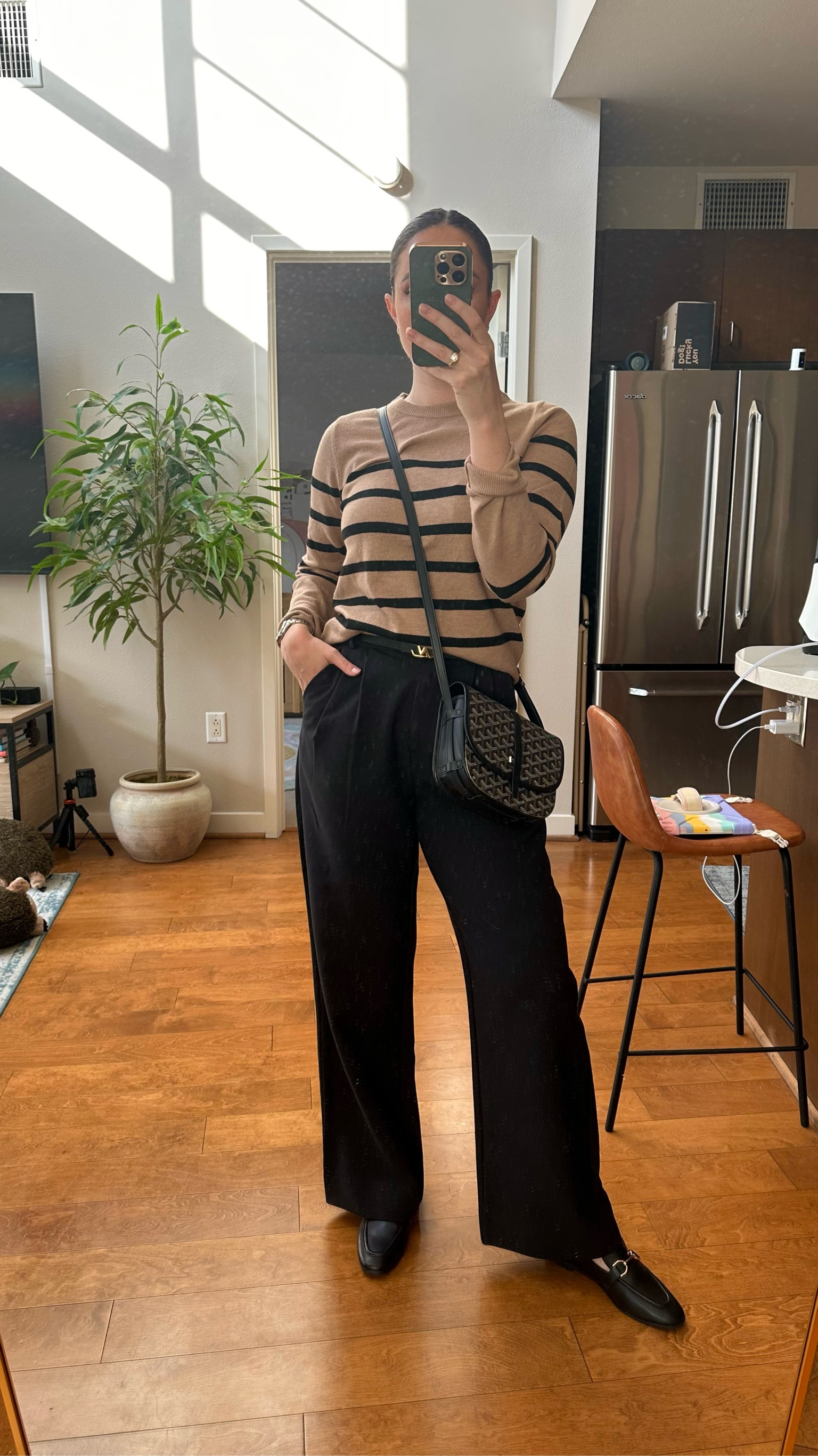 Striped sweater S
Dress pants 26R
Black loafers 7.5
Goyard crossbody 

#LTKWorkwear #LTKSaleAlert #LTKFindsUnder100