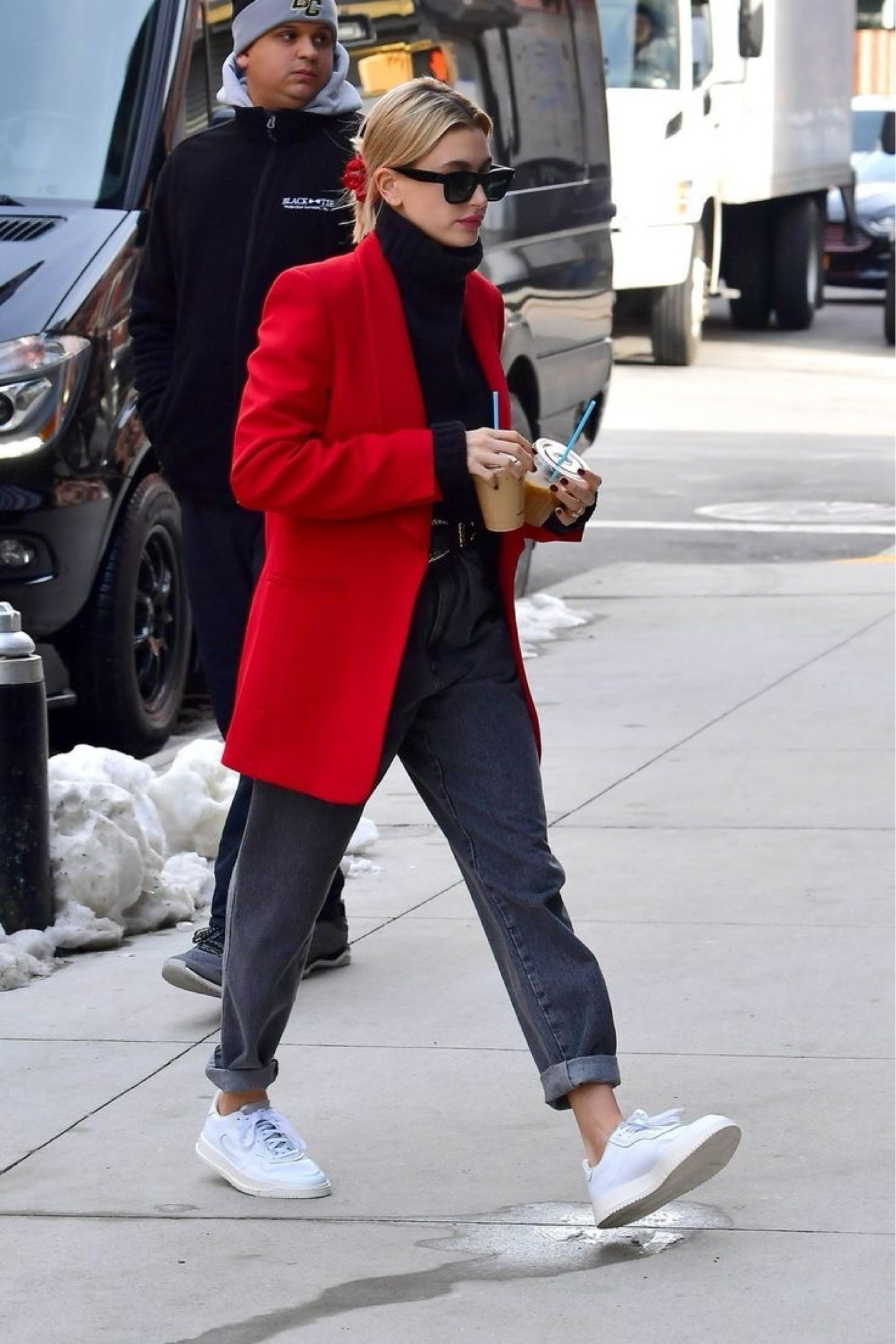   Dress like Hailey Bieber . Red blazer, black grey acid wash pants , white sneakers 


#LTKStyleTip #LTKNYFW #LTKFallSale
