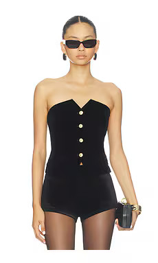 MORE TO COME Twila Velvet Strapless Top in Black from Revolve.com | Revolve Clothing (Global)