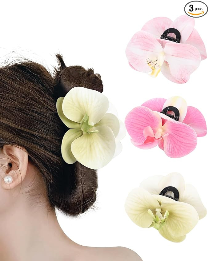 WELROG Orchid Flower Hair Claw Clips 3 Pack - Medium 11cm Spring Hair Claws for Women, Hawaiian B... | Amazon (US)