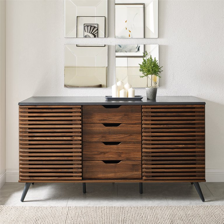 Manor Park Modern Two Toned Sliding Slat Door Sideboard, Ebony and Dark Walnut | Walmart (US)