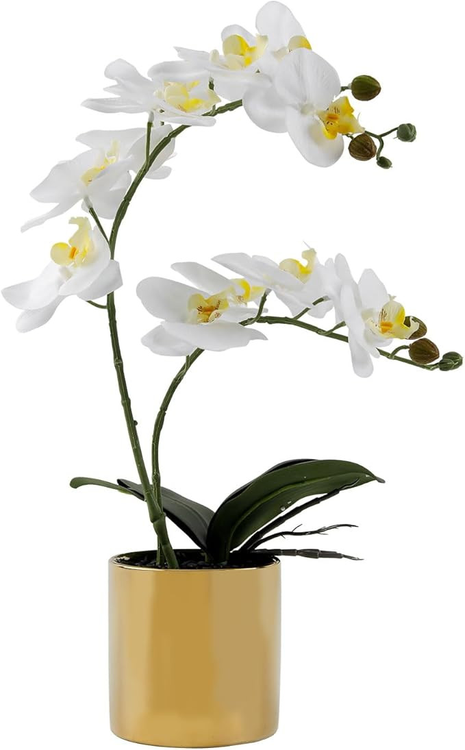 17” Artificial Orchid Flowers Potted,Realistic Faux White Flowers in Pots for Bathroom Kitchen ... | Amazon (US)