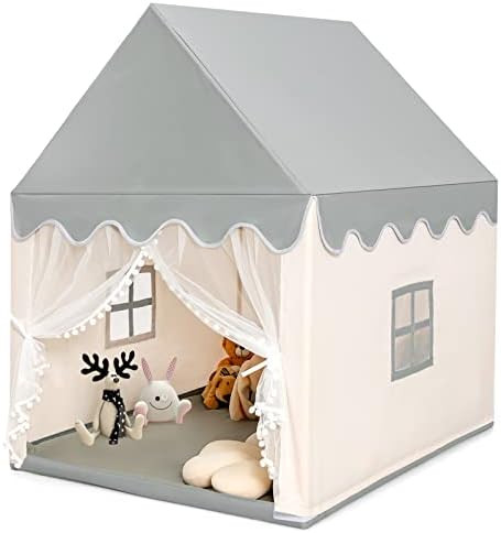 Costzon Kids Play Tent, Large Playhouse w/ Washable Mat, Windows, Solid Wood Frame, Indoor Outdoo... | Amazon (US)