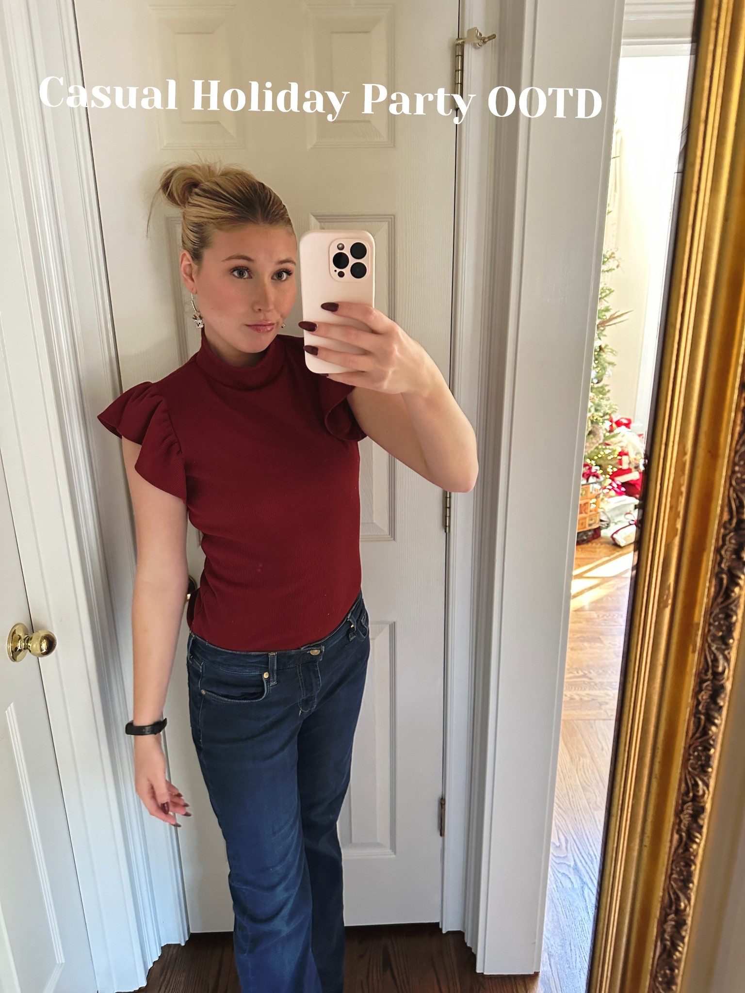 Casual Holiday outfit with some flare! Give an outfit a good statement with fun texture details like these ruffled sleeves! 
- 7 for all man kind jeans are so comfy and luxurious
- this is an older shirt from Fab’rik that gets plenty of use still!! 

#jeans #holidays #christmas #red #party

#LTKGiftGuide #LTKHoliday #LTKSeasonal