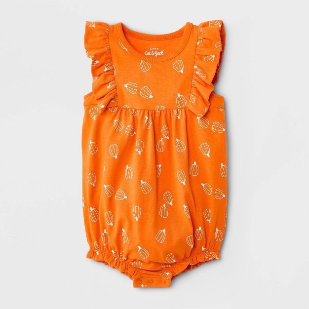 Baby Girls' Pumpkin Ruffle Bubble Romper - Cat & Jack™ Orange | Target