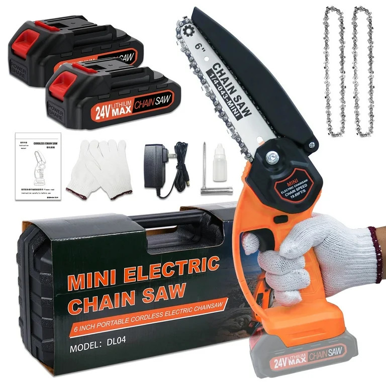 NEXPOW 6" Mini Chainsaw - 24V Battery Powered, Cordless Handheld Wood Cutter with 2 Batteries & 2... | Walmart (US)