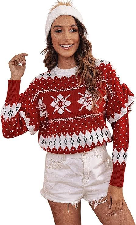 Amegoya Women's Funny Ugly Christmas Knitted Sweaters Crewneck Cute Reindeer Sweater Pullover for... | Amazon (US)