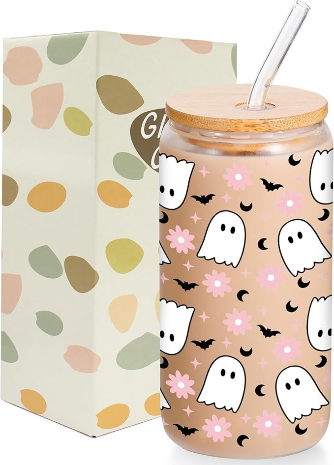 Lamyba Boo Basket Stuffers for Women Adults Teens Girls - 16oz Cute Pink Ghost Bats Halloween Gla... | Amazon (US)