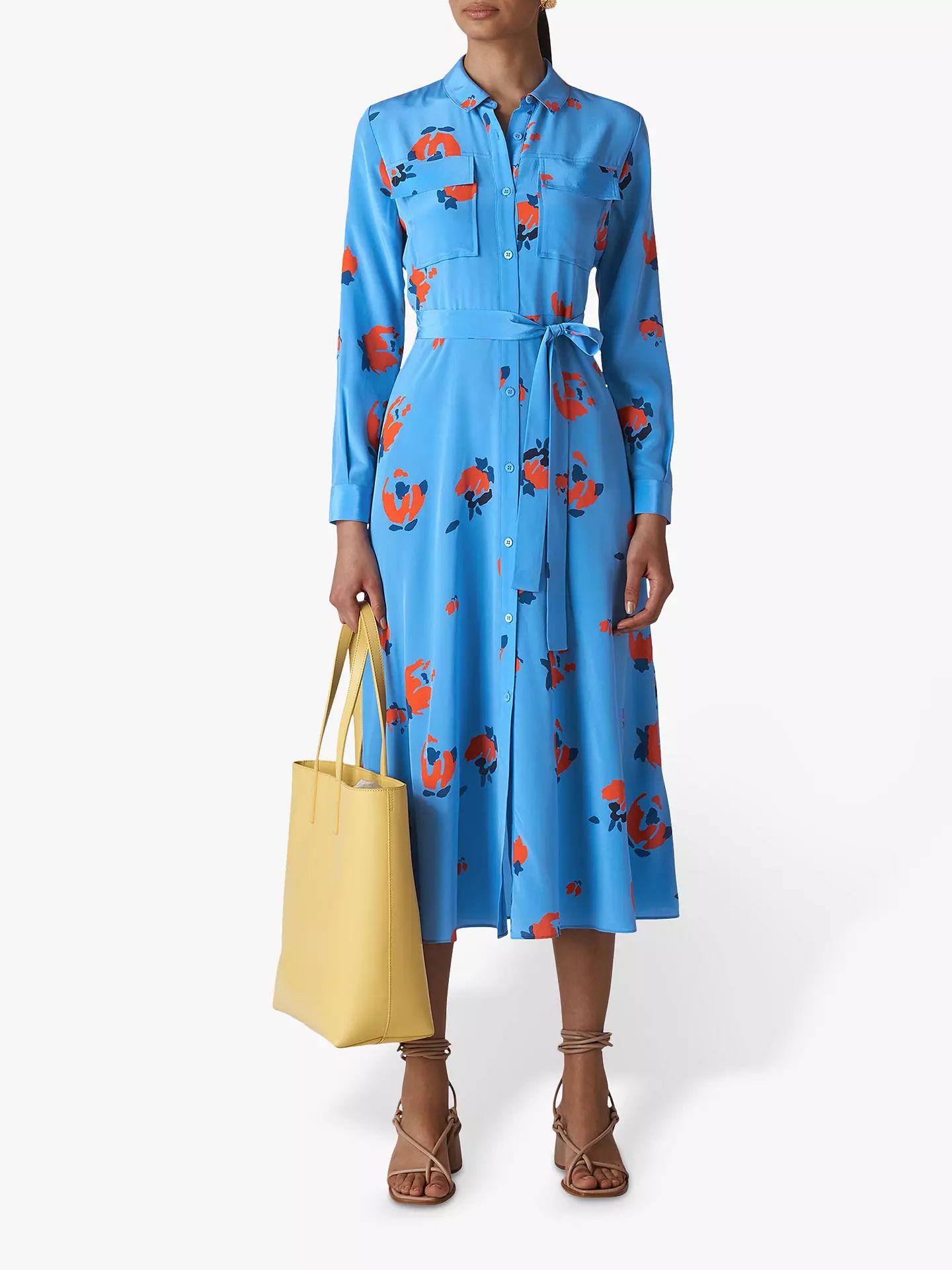 Whistles Elfrida Bud Print Silk Shirt Dress, Blue/Multi | John Lewis UK
