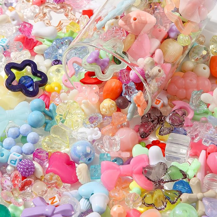 500g Acrylic Assorted Beads Flower Star Butterfly Candy Acrylic Kawaii Beads for Keychain Bracele... | Amazon (US)