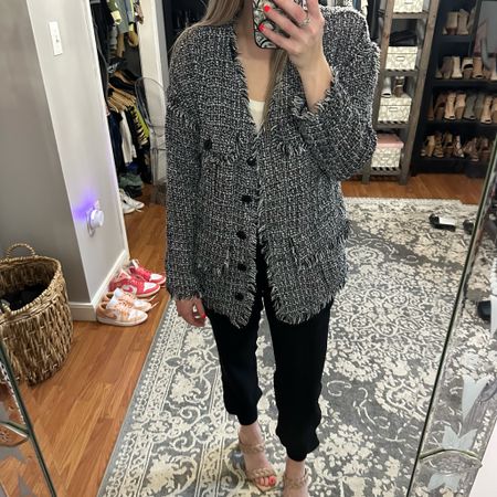 A Joie jacket to pair with my beloved Joie tank and joggers. This has been on my radar forever, and I’m so glad I was able to try it, because it’s more oversized than I like, so I would definitely need to size down to a 4 to buy. 