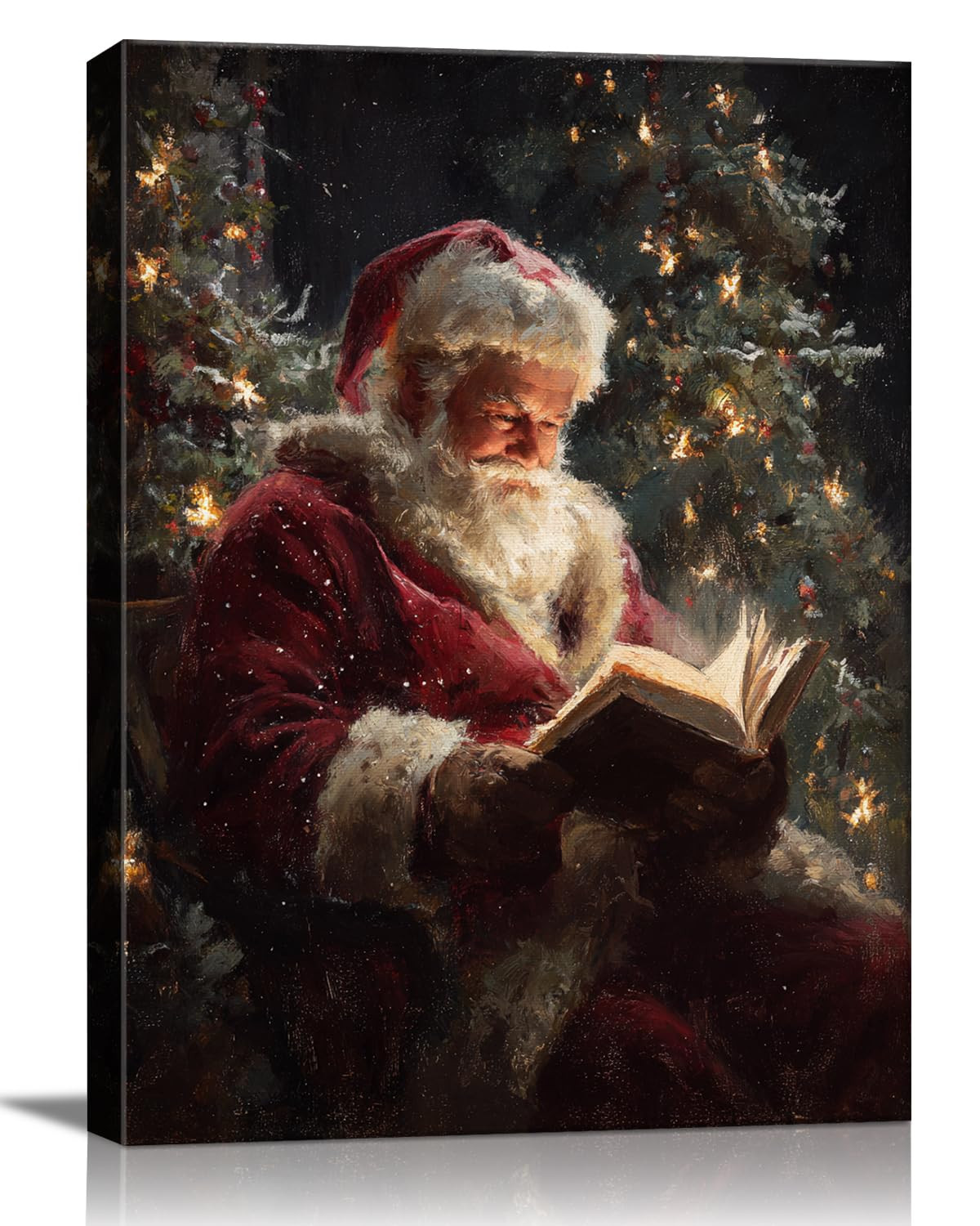 Vintage Santa Claus Reading Canvas Wall Art - Rustic Framed Christmas Canvas Prints for Living Ro... | Amazon (US)
