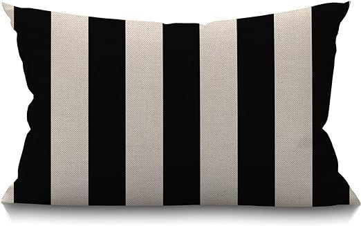 Smooffly Stripes Throw Pillow Cover,Black Stripes Waist Lumbar Cotton Linen Throw Pillow case Cus... | Amazon (US)