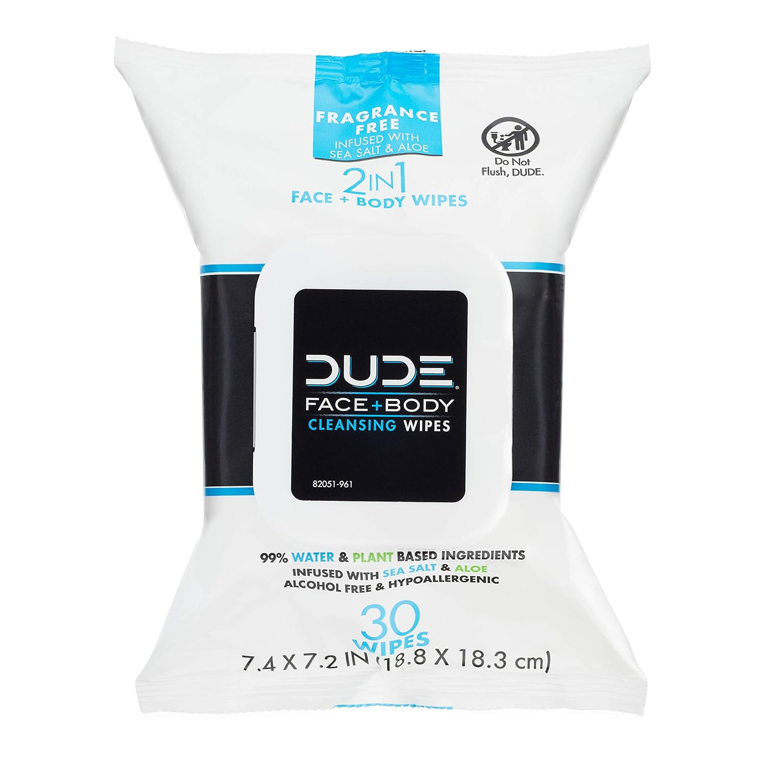 DUDE Wipes - Face and Body Wipes - 1 Pack, 30 Wipes - Unscented Wipes with Sea Salt & Aloe - 2-in... | Amazon (US)