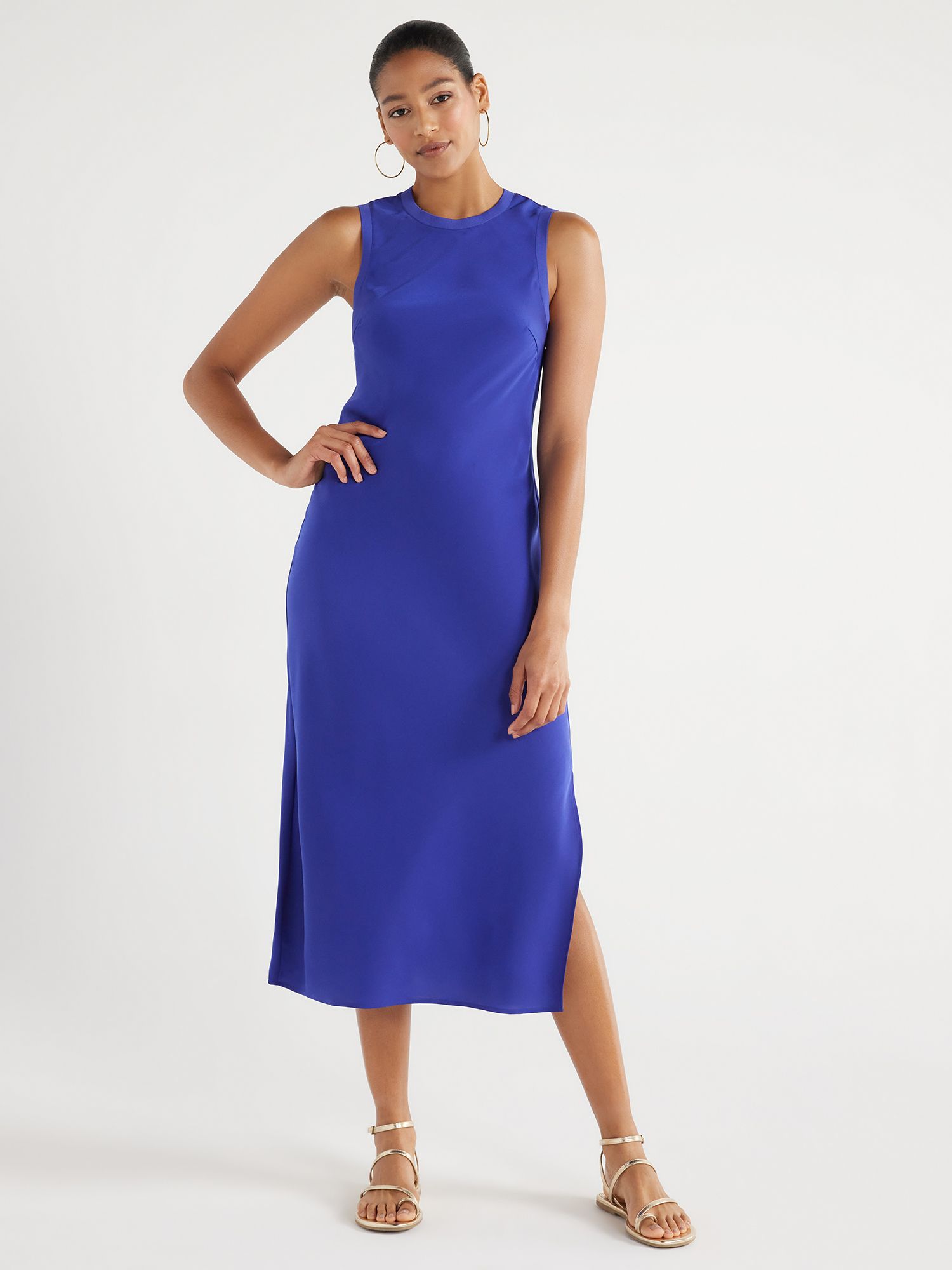 Scoop Women's Sleeveless Satin Midi Tank Dress, Sizes XS-XXL - Walmart.com | Walmart (US)