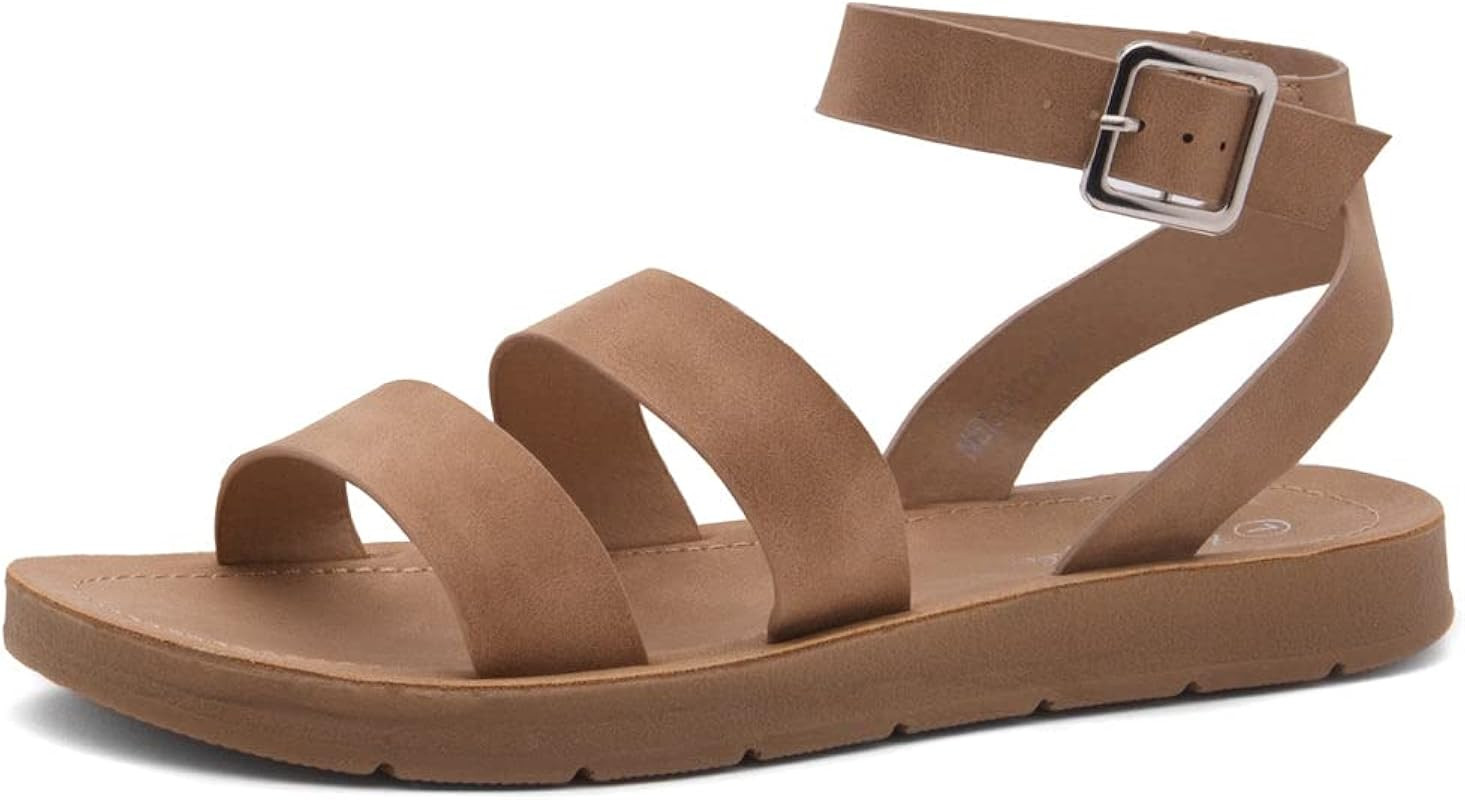 Herstyle Womens Needed Me Open Toe Two Bands Ankle Strap Flat Sandals | Amazon (US)