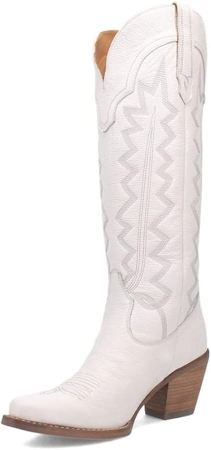 Dingo Womens High Cotton Embroidery Snip Toe Casual Boots Knee High Mid Heel 2-3" - Black | Amazon (US)