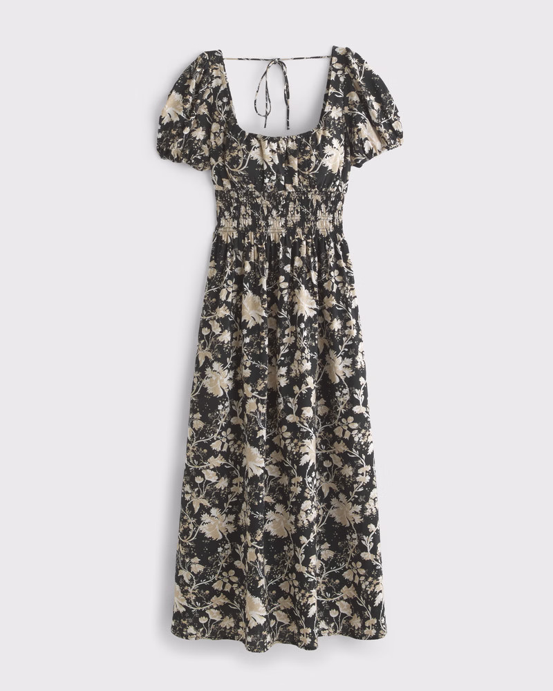 Women's Puff Sleeve Smocked Waist Midi Dress | Women's Dresses & Jumpsuits | Abercrombie.com | Abercrombie & Fitch (US)
