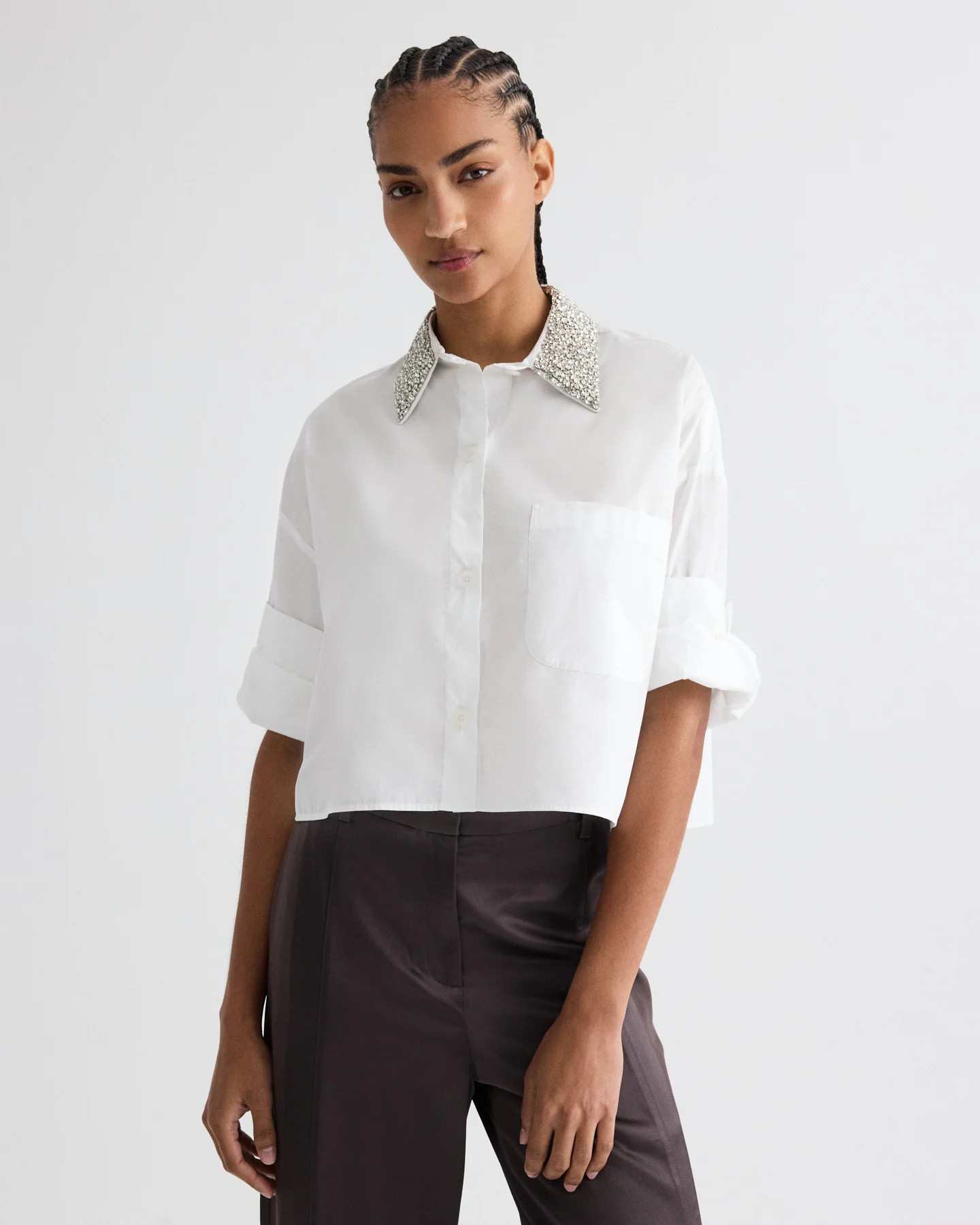 Next Ex Shirt with Crystal Collar in Super Compact Poplin | TWP