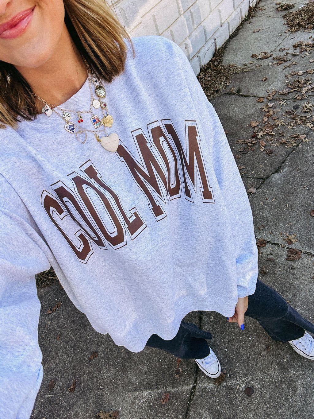 varsity brown cool mom sweatshirt | Etta+East