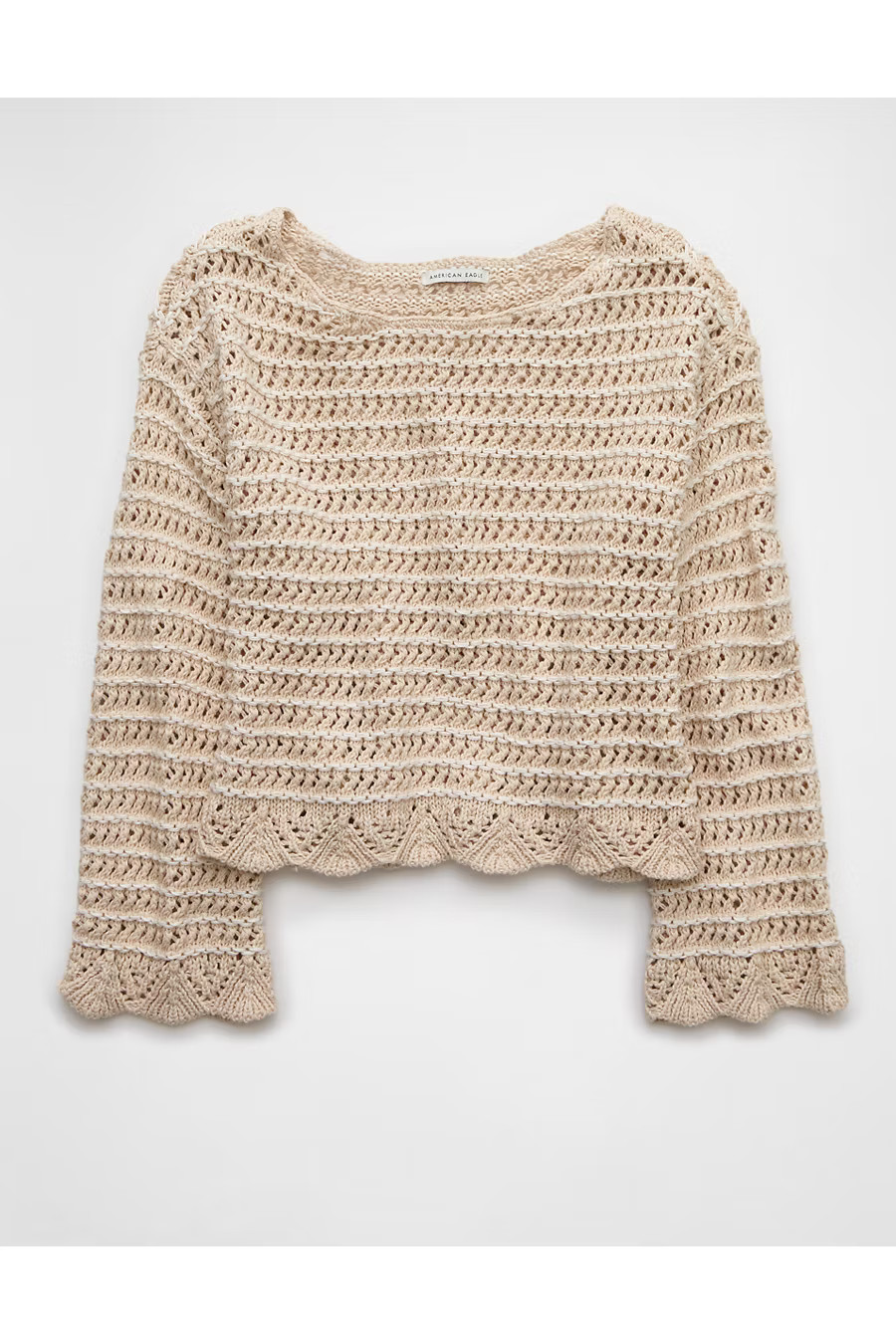 AE Ballet Neck Open Knit Sweater Women's Cream XXS | American Eagle Outfitters (US & CA)