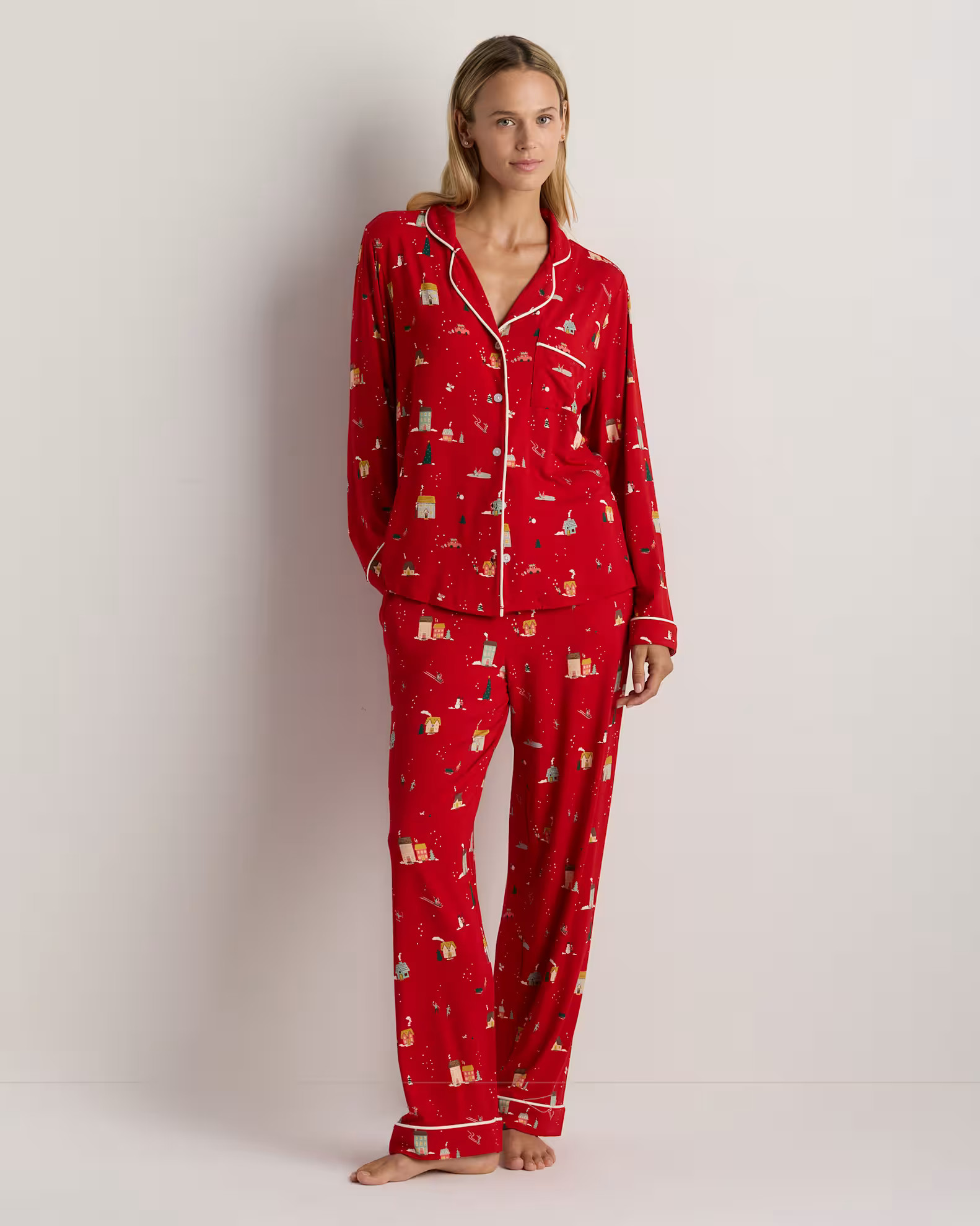 Bamboo Jersey Long Sleeve Pajama Set in Holiday Scenic | Quince
