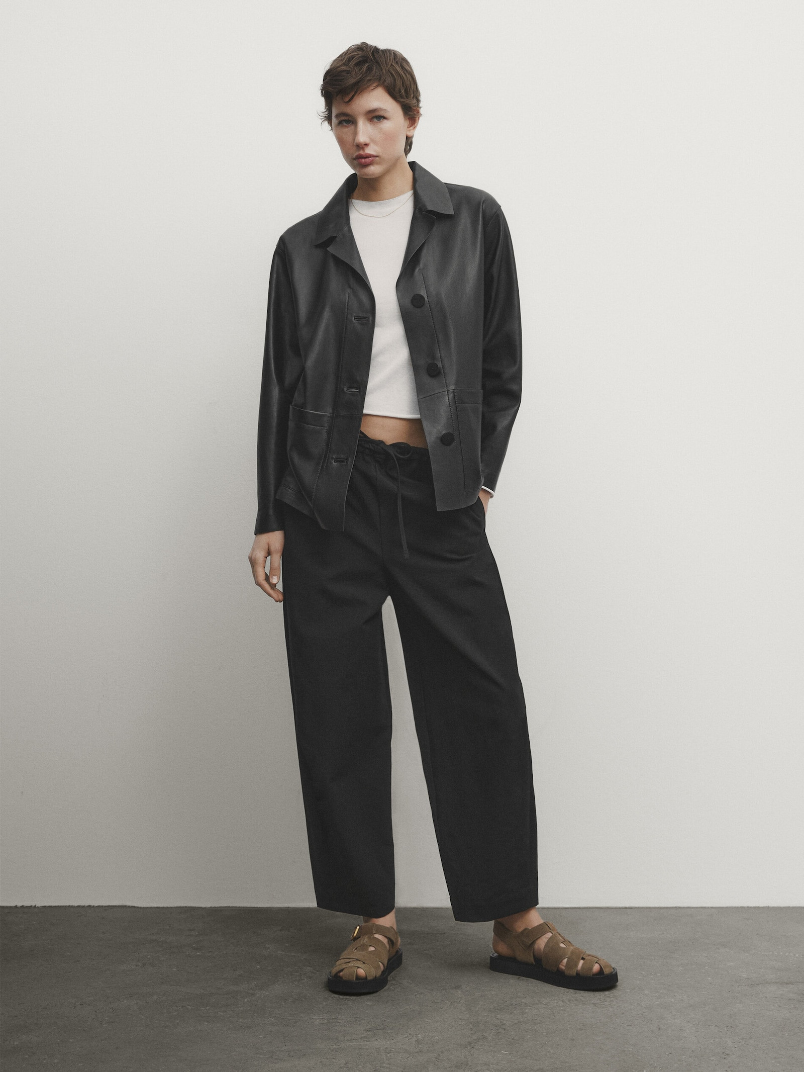 Black nappa leather blazer | Massimo Dutti US